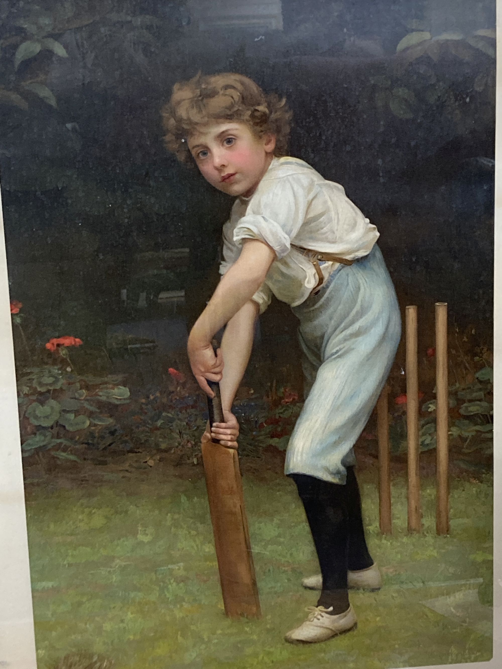 Victorian School, three chromolithograph, All Mine; Bo Peep and Boy Cricketer, largest 83 x 59cm